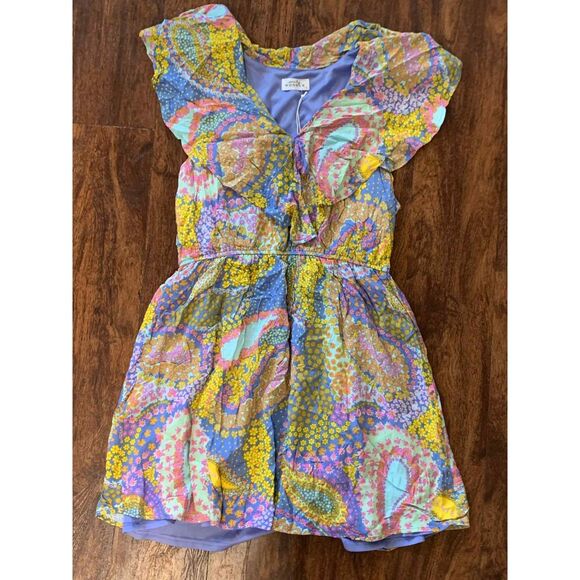 Emily Wonder NWT Multicolor Floral Cap Sleeve V-Neck Mini Dress, size L - Picture 1 of 4